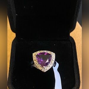 White Gold over Sterling Silver 3.5 Ct Amethyst and Diamond Size 7 Ring.